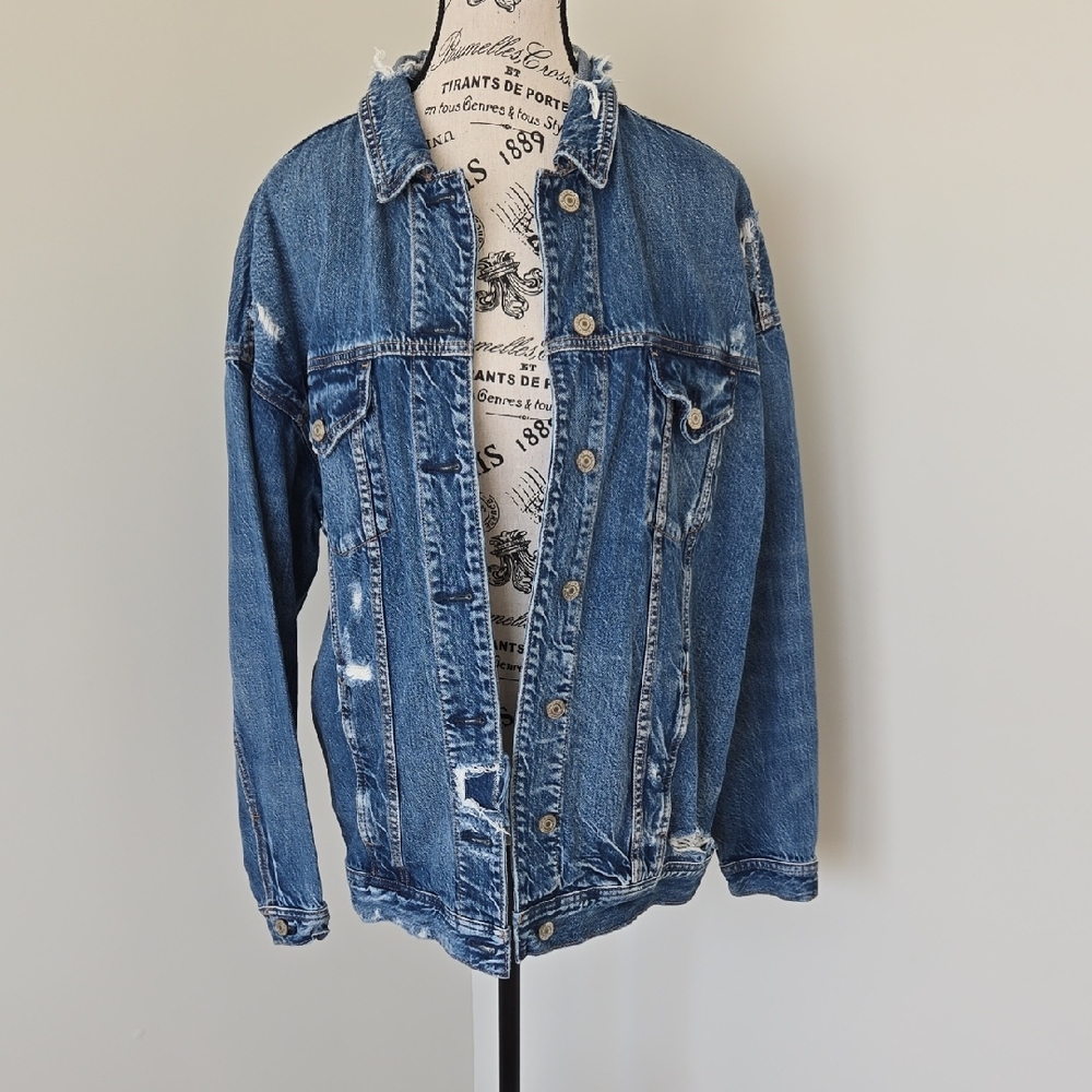 American Eagle Outfitters Distressed Blue Denim Jacket